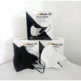 Masker Duckbill 1 Box isi 50 pcs We Mask 3D Face Mask ada garis mirip sen si hitam putih free box | Masker Earlop Termurah