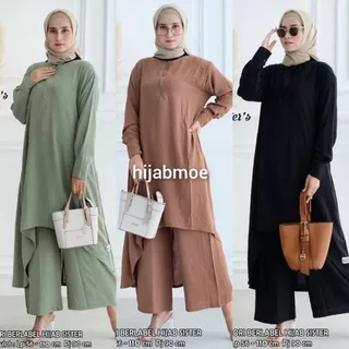 Hijab Sisters Mufida One Set Setelan Wanita Crinckle Premium Super Jatuh dan Adem LD 114 Ziper Depan Busui Friendly / Setelan Celana Wanita Jumbo
