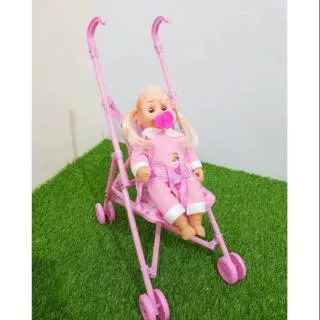Mainan anak Baby Doll + Stroller mainan anak boneka bayi bisa nangis dapat stroller