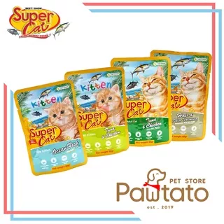 Makanan Kucing Supercat Pouch Kitten Ocean Fish Tuna Chicken Hair Skin Cat Wet Food Super Premium