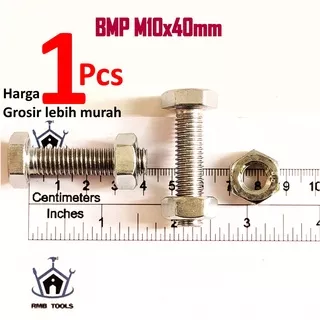 Baut Mur Besi M10 x 40 Putih BMP Kunci 17 Pitch 1.50 / BMP M10 x 40 Grade 4.6 Baut 17