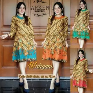 Arken Batik Wahyuni Dress Batik Lengan Panjang Atasan Kantor Baju Pesta Dress Modern Modis Trend