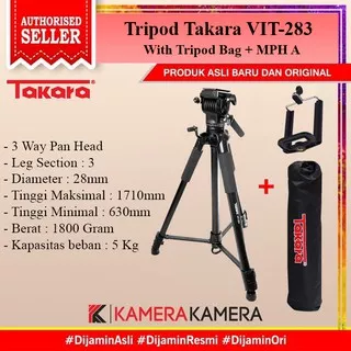 Tripod kamera Dslr Takara VIT-283 Video Tripod + tripod bag + Holder U MPHA
