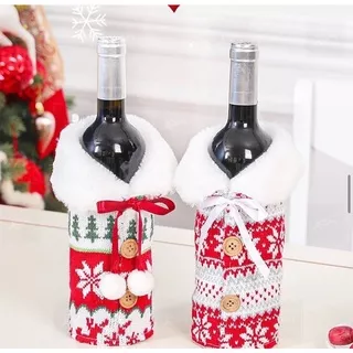 Sweater wine bottle cover / sarung tas botol motif christmas natal