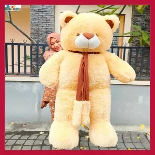Kado Ulang Tahun Anniversary Pernikahan Sahabat Pacar Remaja Anak Perempuan Cewek Putri Boneka Jumbo Besar Teddy Bear Beruang Syal Telapak Cream 1,2 Meter Bungkus Kado