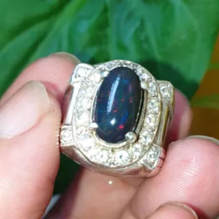 Cincin perak batu kalimaya black opal solid banten