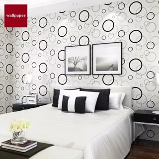 Wallpaper Sticker Tembok Rumah POLKADOT HITAM PUTIH Wallpaper Dinding Kamar Ruang Tamu Dapur