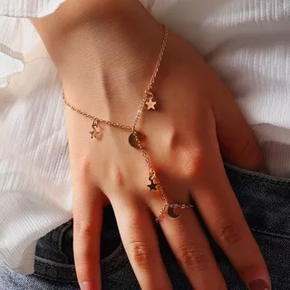 Simple Star Moon Pendant Chain Bracelet Trendy Exquisite Connected Finger