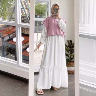 GEMPY MAXI - Trend pakaian terbaru long dress muslim baju gamis polos klok A line cantik ootd hijab kondangan fashion wanita hijabers style Korea crop vest rompi kaos tali kekinian putih tebal mix Knit rib gaun ceruty hitam syari lolita outfit hamil busui