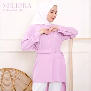 Button top shirt Atasan kameja wanita Belt