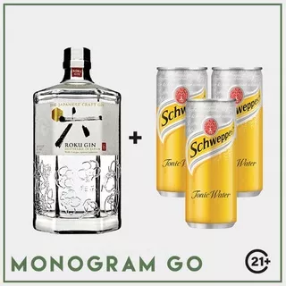 Roku Japanese Craft Gin 700ml + 3 Can Schweppes Tonic Water 250ml