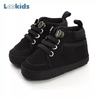 Sepatu Prewalker Bayi Laki Laki Perempuan Umur 0 - 12 Bulan Sepatu Prewalker Bayi Sepatu Sneakers Anak Bayi Laki Laki Perempuan Sepatu Boot Anak Bayi Laki Laki Perempuan Murah Baby Prewaker Shoes Umur 0 - 14 Bulan, umur 1 Tahun Lookids Hitam LK01