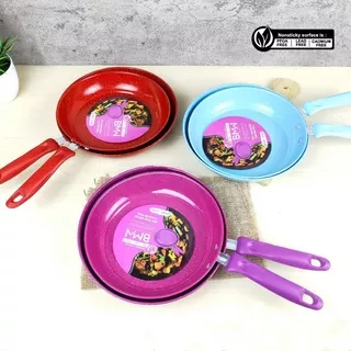 GDO - 1SET Teflon Panci Frypan Marble Penggorengan 22&24cm Kuali Wok Stainless Warna Cantik Anti Lengket Murah Bagus