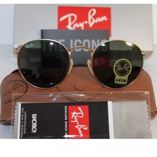 Kacamata Original Rayban Round G15 Frame Gold Lensa Black Kaca Anti UV Protection