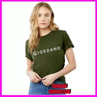 Baju Lebaran 2022 -  GIORDANO - Baju Kaos Atasan Wanita Pria - Cewek Cowok Dewasa - Baju Kaos Atasan Distro Keren Murah Lengan Pendek Kekinian Terbaru - Hijau Army