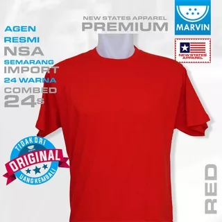 Kaos lengan pendek polos merah new states apparel import 24s tshirt premium red custom sablon pod print on demand satuan