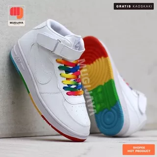 SEPATU NIKE AIR FORCE ONE HIGH RAINBOW SNEAKERS WANITA / CEWEK IMPORT MURAH