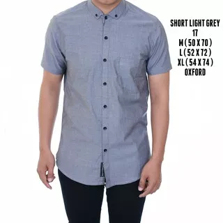 Kemeja Kasual Pria Short Light Grey Oxford SlimFit