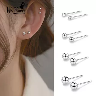 We Flower s925 Silver Small Beaded Stud Earrings for Women Girls Simple Fashion Ear Jewelry