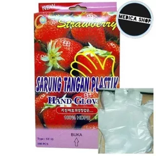 Sarung Tangan Plastik Transparan Strawberry / box / 100 pcs