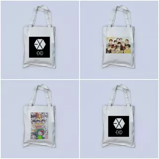 Tas Totebag EXO Aksesoris Custom / Tas Cangklong Motif Korea / Tas Souvenir Unik