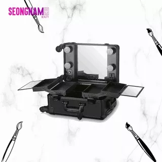 Seongnam Makeup Case Koper Makeup Beauty Case in Cabin Size with 4 wheels & dimmer in Midnight Black