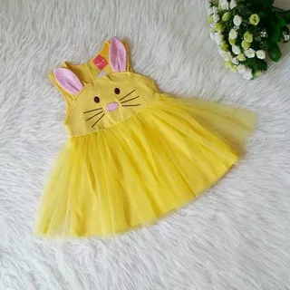 Baju Bayi Perempuan Pesta Kondangan Dress Tutu Rabbit Kelinci Kuning