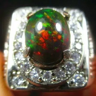 Batu Cincin Permata Natural Black Opal / Kalimaya Hitam Kembang Jarong Garansi High Quality