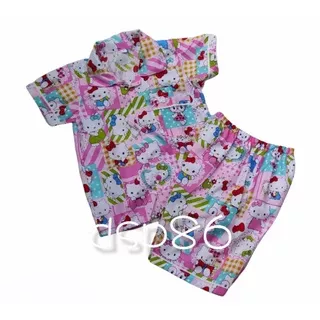 Baju Tidur Piama Piyama Celana Pendek Anak Perempuan Karakter Hello Kitty usia 1-5th