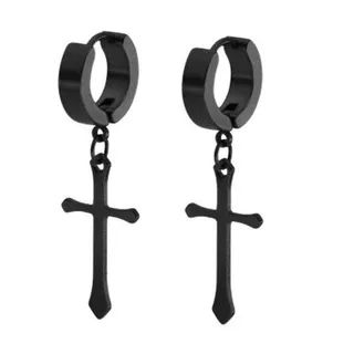 Anting Salib Hitam Panjang Pria Wanita Cross Earring Titanium Steel