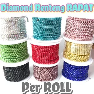 DIAMOND RENTENG rapat SS6 SS8,5 SS1W PER ROLL BAHAN TASBIH Juntai Chain Rantai