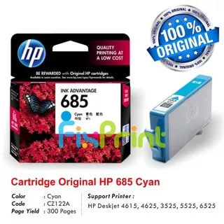 Catridge Tinta HP 685 Cyan Original Ink Cartridge CZ122AA Katrid Printer HP 4615 4625 3525 5525 6525