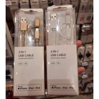 MINISO 2IN1 USB CABLE for iphone, ipad, ipod. 2.4A panjang 1m. Kabel data miniso