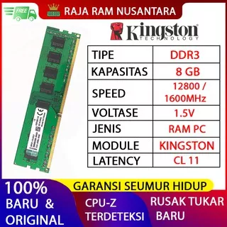 RAM PC KINGSTON DDR3 8GB 12800 / 1600MHz ORI RAM KOMPUTER RAM PC 1.5v RAM PC ORIGINAL