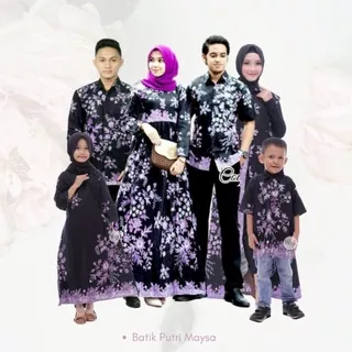 Gamis Dress Pakaian Couple Baju Fashion Sarimbit Batik Pasangan Seragam Keluarga Muslim Motif Cibulan Ungu