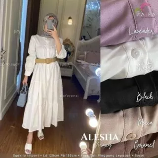 Baju Gamis Wanita Dewasa Remaja Ibu Modern Terbaru Alesha Maxi Syakila Import Polos Busui Sabuk Belt
