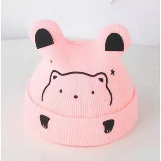 topi rajut bayi motif karakter panda / topi rajut bayi perempuan / topi rajut bayi newborn / topi kupluk rajut unisex