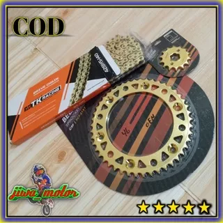 gear set gir set depan belakang scarlet rantai TK racing gold motor CRF 150L pemakaian harian dan trabas tersedia ukuran 428 H 14T 15T 46T 47T 48T 49T 50T 51T 52T 53T 54T 55T 56T gear set crf 150l gir set crf 150l scarlet rantai tk racing gold