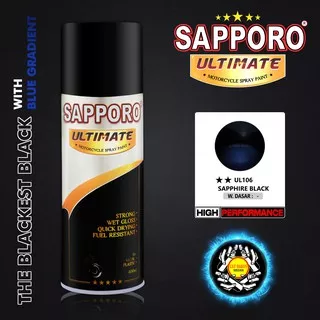 SAPPORO ULTIMATE UL106 SAPPHIRE BLACK CAT SEMPROT 400 ML UL 106 HITAM LEMBAYUNG BIRU PEARL MUTIARA HITAM GRADASI BIRU PEARL BLACK SERIES BUNGLON CAT MOTOR AEROSOL PYLOX PILOKS PILOX PILOK SAPORO DITON PREMIUM SAMURAI SHOGUN MEDAN BINJAI SUMATERA