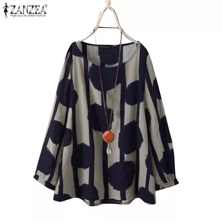 ZANZEA Women Crew Neck Long Sleeve Polka Dot Printed Casual Blouse