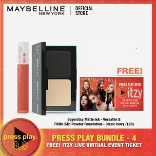 FREE ITZY TICKET! Maybelline x ITZY Press Play Bundle 4 - Make Up (Foundation Powder, Lipstik)