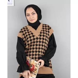 Grosir Outerwear Fashion Wanita Muslim Houndstooh Rompi Vest