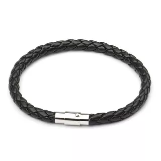 Gelang Pria Kulit Hitam Coklat Man Vintage Magnet Asli Rajutan Baja Gesper Perhiasan [B5-5]