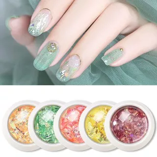 Fullbeauty 1pcs Holographic Nail Glitter Sequins 3D Irregular Broken Glass Paper Gold Nail Art Foil Transfer Flakes Manicure Decoration For Coffin Fake Nails Beauty