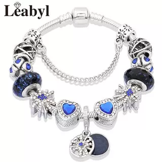 Royal Blue Crystal Charm Bracelet Star Moon Bracelet Silver Sky Ball Heart Bead Bracelet Diy Gift