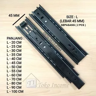 Rel Laci L - 45 cm Hitam / Ball Bearing Full Extention Double Track 450 mm