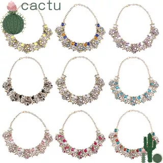 CACTU Fashion Accessories Rhinestone Big Bib Necklace Women Crystal Pendant Necklace Luxury Wedding Jewlery Exquisite Exaggerated Flower Necklace Shiny Big Collar Necklace