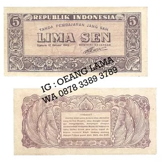 Uang Kuno Uang Kertas 5 Sen ORI 1945