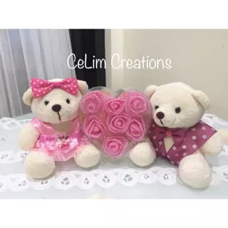 BG01 - Boneka Teddy Bear Couple Pasangan Valentine Bunga Mawar