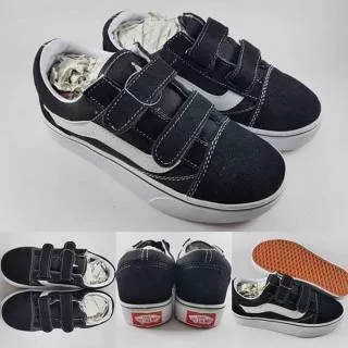 Sepatu Anak Sepatu Kets Sepatu Vans Old skool Classics Canvas Velcro Kids Black Hitam